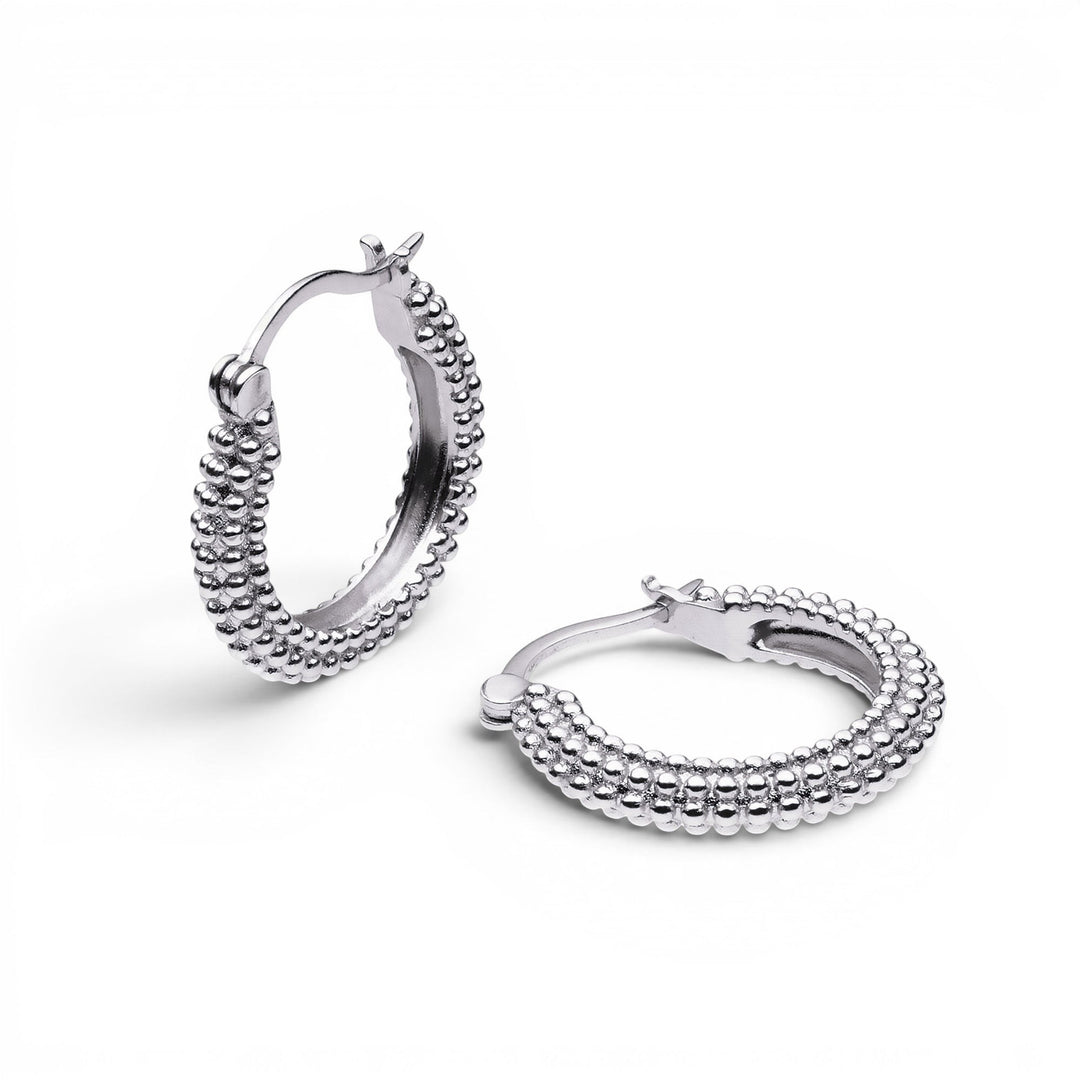 Niche Jewellery Sarah Alexander Sedona rhodium-plated silver hoop earrings with textured bobble detail
