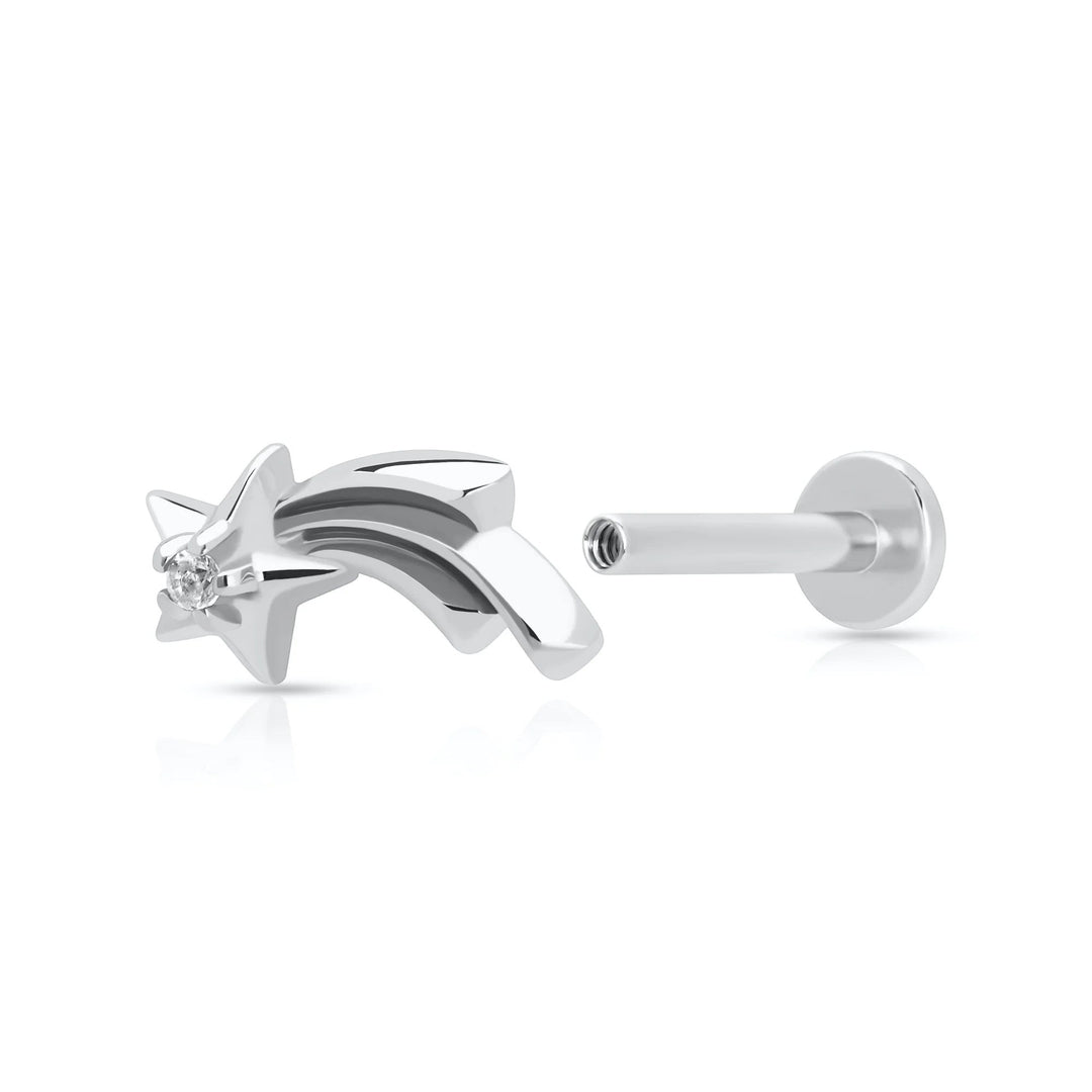 Niche Jewellery Scream Pretty gold-plated sterling silver shooting star helix earring with a sparkling flat back design.