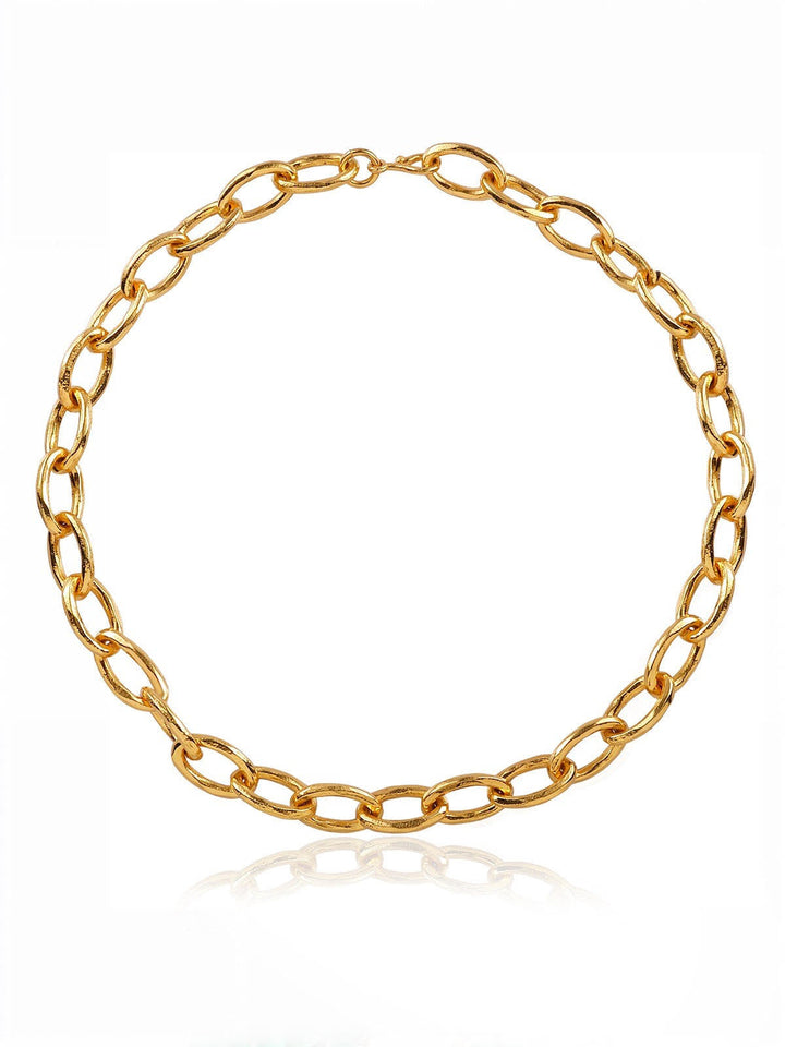 Niche Jewellery Shyla Tangier necklace featuring a chunky gold chain with medium-sized links in 22ct gold on brass.