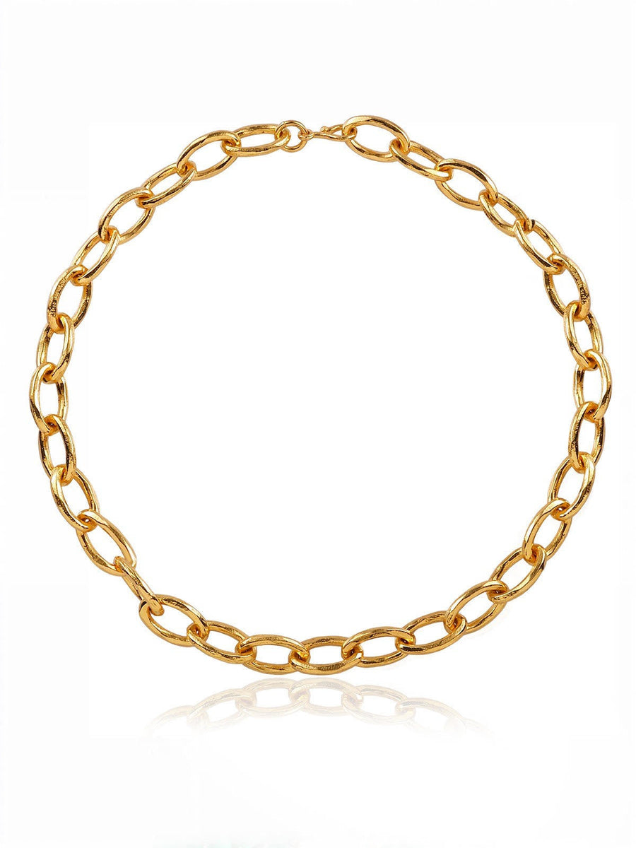 Niche Jewellery Shyla Tangier necklace featuring a chunky gold chain with medium-sized links in 22ct gold on brass.