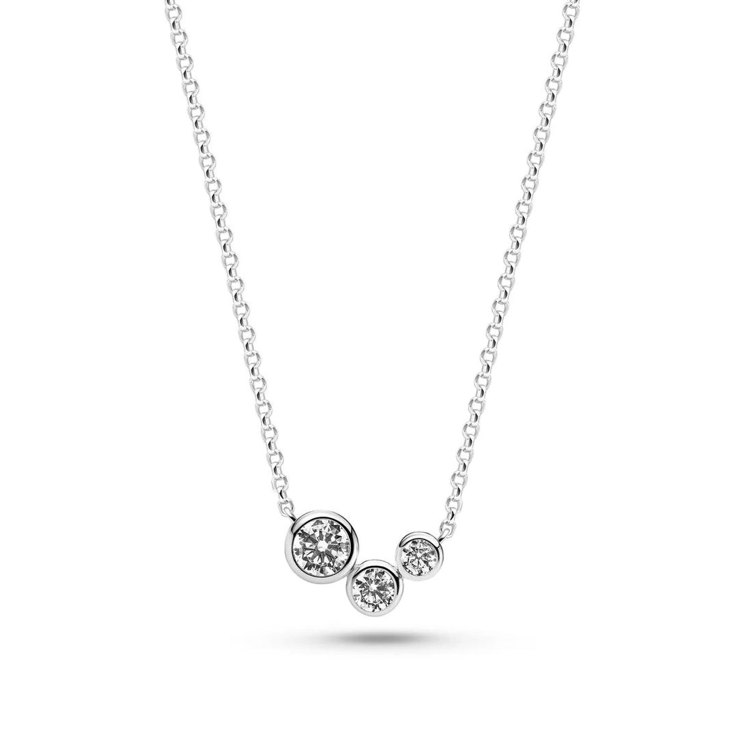 Niche Jewellery Sif Jakobs Sardinien Tre necklace in sterling silver with three sparkling white zirconia stones.