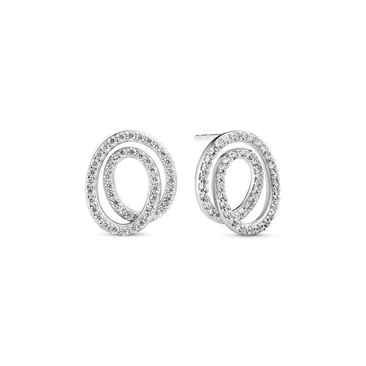 Niche Jewellery Sif Jakobs Spirale Due Piccolo silver stud earrings with sparkling pavé stones in a spiral design.