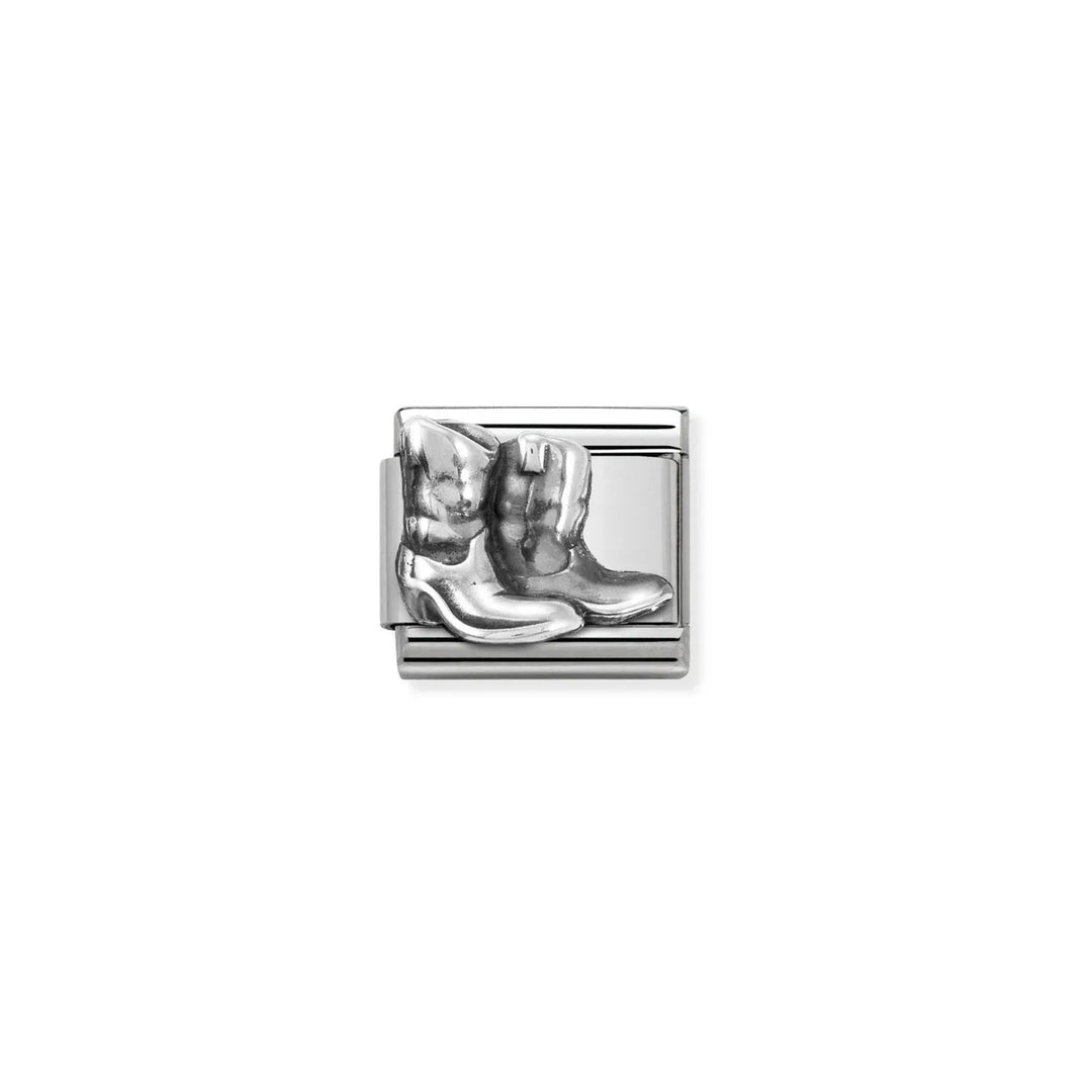 Niche Jewellery Nomination silver boots charm crafted in stainless steel and sterling silver for a classic bracelet.