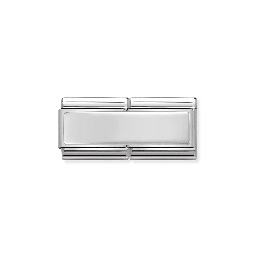Niche Jewellery Nomination sterling silver double link engravable plate charm with a polished finish.