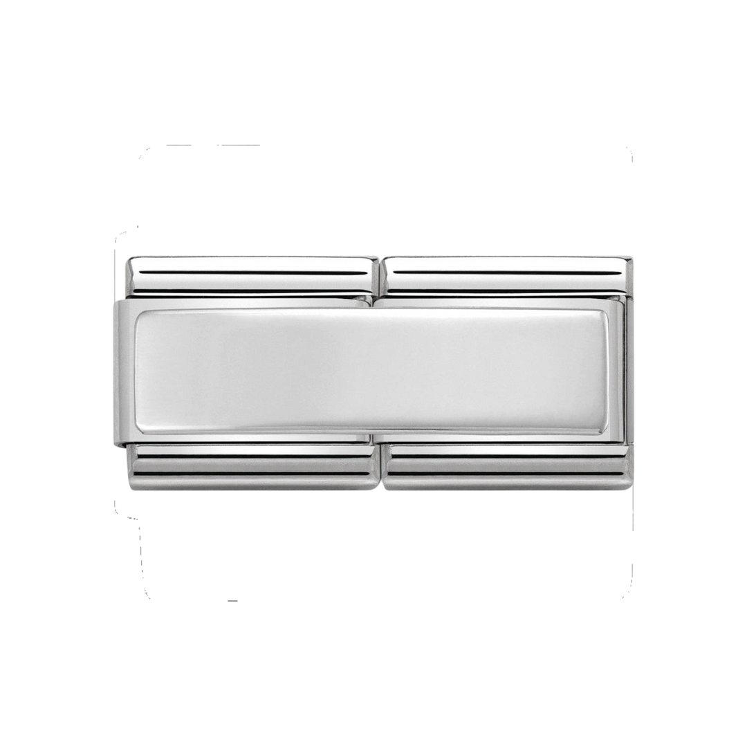 Niche Jewellery sterling silver Nomination double link charm with a smooth engravable plate for custom messages.