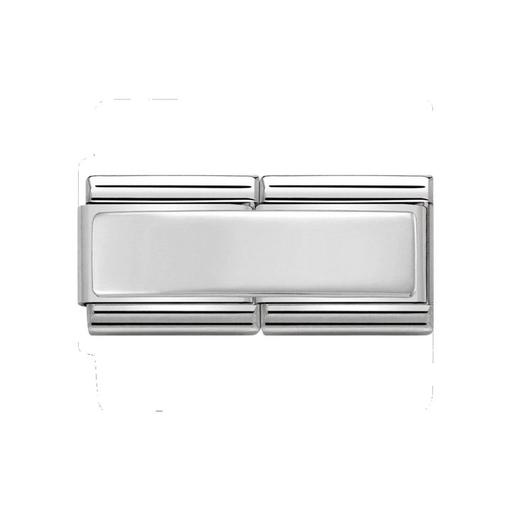 Niche Jewellery sterling silver Nomination double link charm with a smooth engravable plate for custom messages.