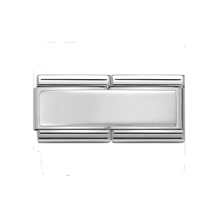 Niche Jewellery sterling silver Nomination double link charm with a smooth engravable plate for custom messages.