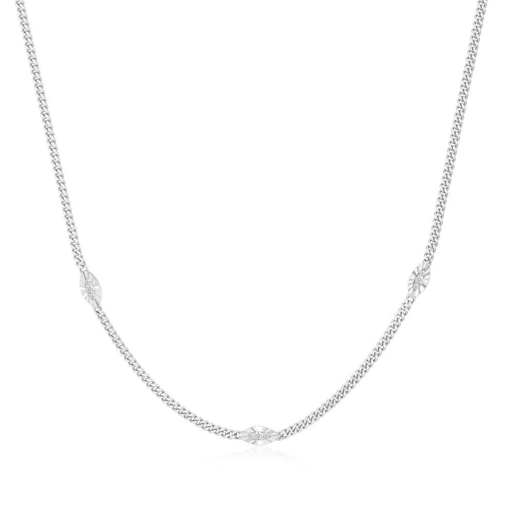 Niche Jewellery Ania Haie sterling silver chain necklace featuring delicate evil eye station motifs
