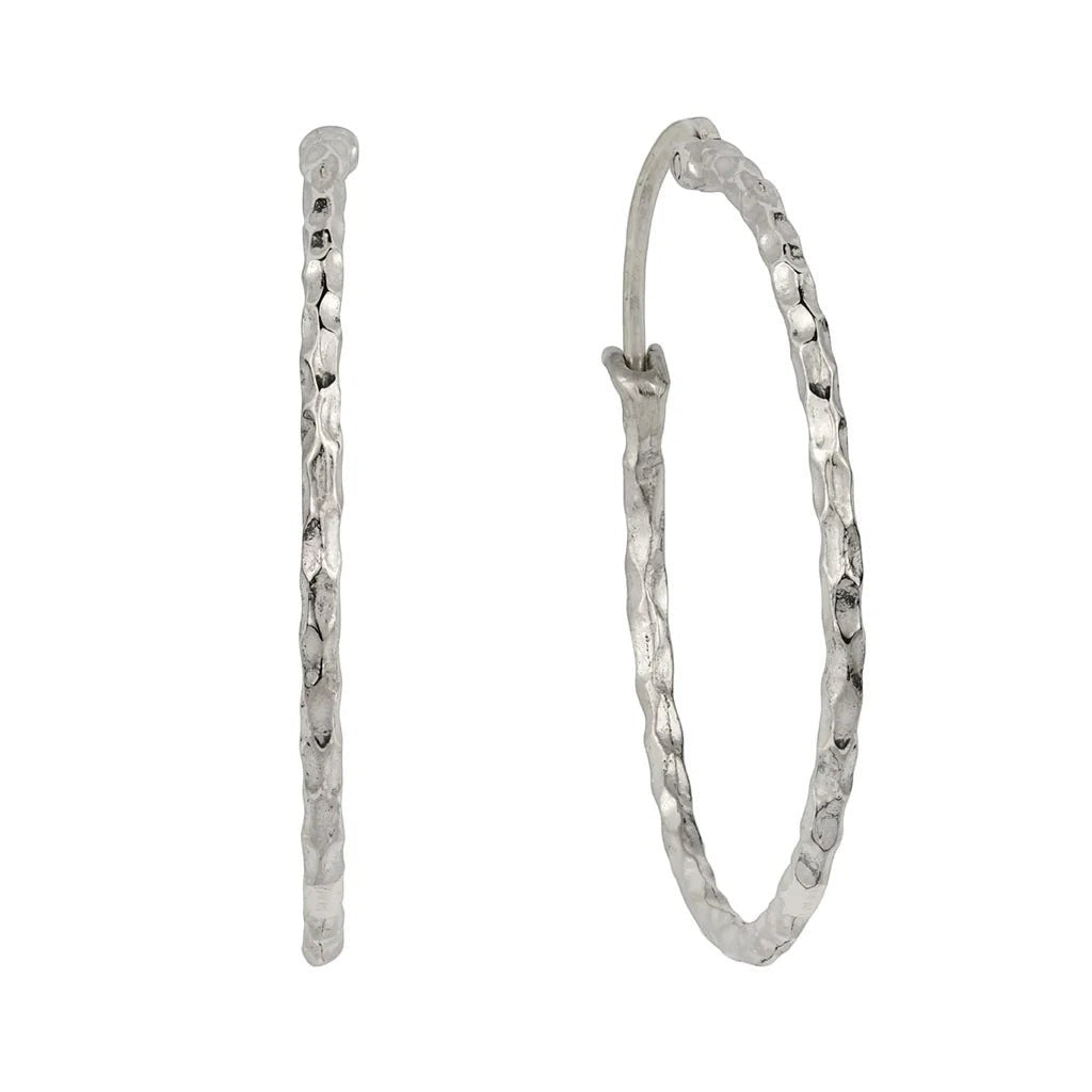 Niche Jewellery Charlotte's Web silver sterling hammered hoop earrings with textured finish.