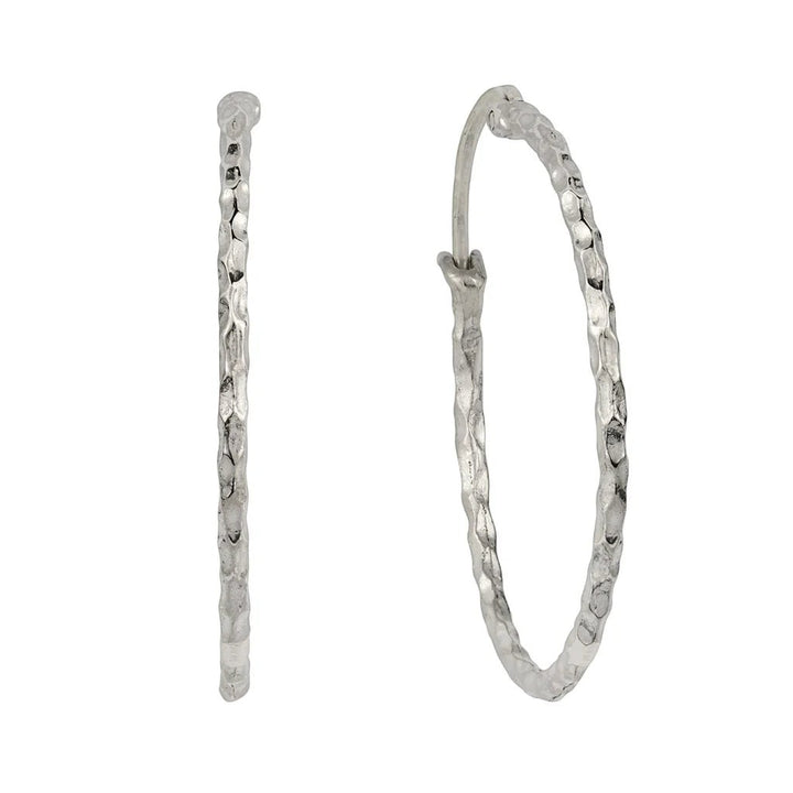 Niche Jewellery Charlotte's Web silver sterling hammered hoop earrings with textured finish.