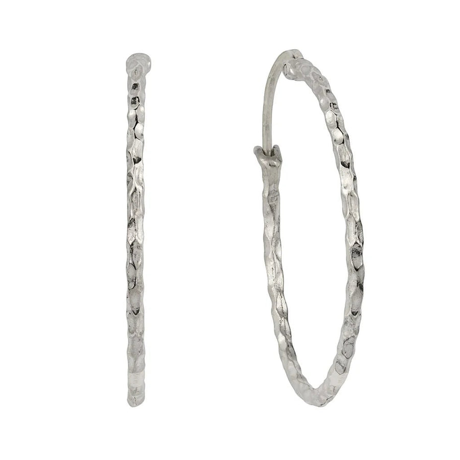 Niche Jewellery Charlotte's Web silver sterling hammered hoop earrings with textured finish.