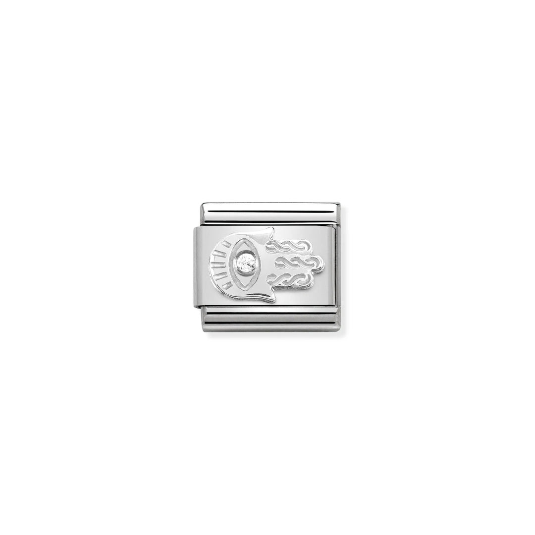 Niche Jewellery Nomination Classic silver charm featuring a Hamsa Hand of Fatima design with a sparkling cubic zirconia.