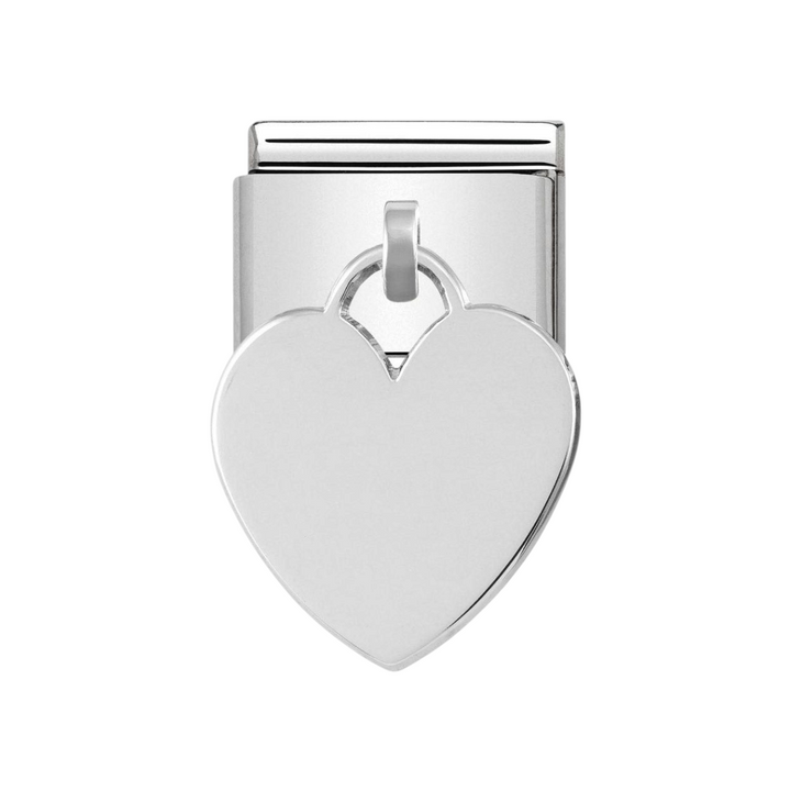 Niche Jewellery Nomination stainless steel heart pendant drop charm with a polished silver finish.