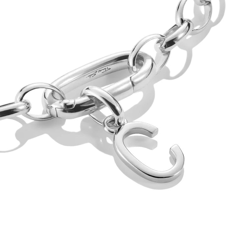 Niche Jewellery Sterling Silver Letter C Charm Pendant with minimalist design and fine eyelet for bracelets and necklaces.