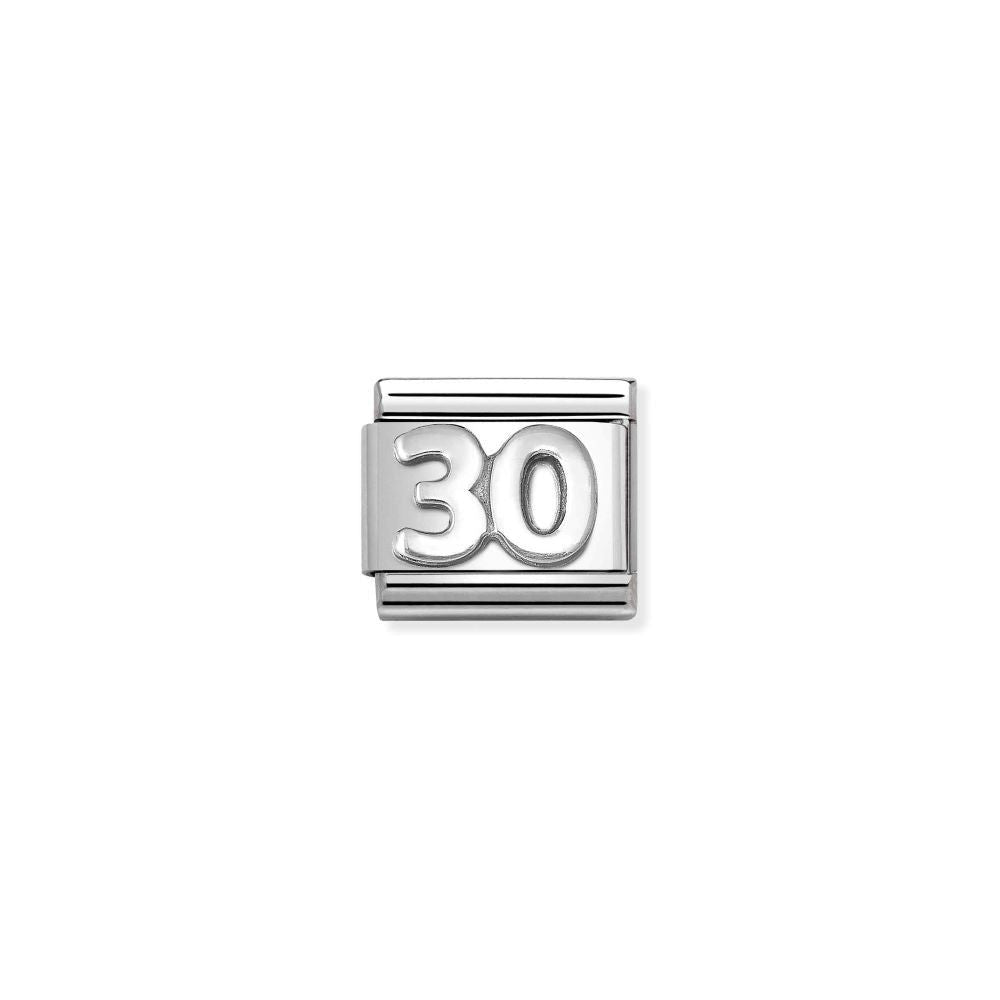 Niche Jewellery silver oxidised charm with the number 30, perfect for a 30th birthday.