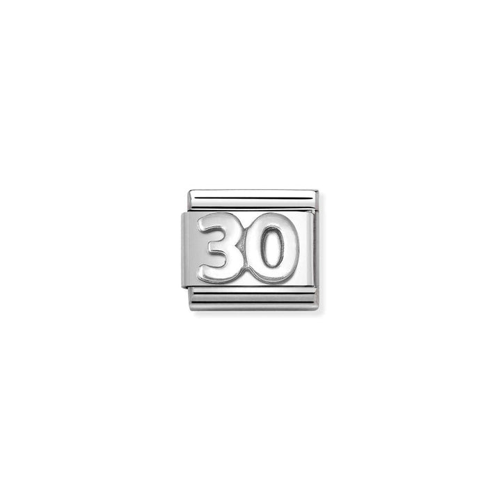 Niche Jewellery silver oxidised charm with the number 30, perfect for a 30th birthday.