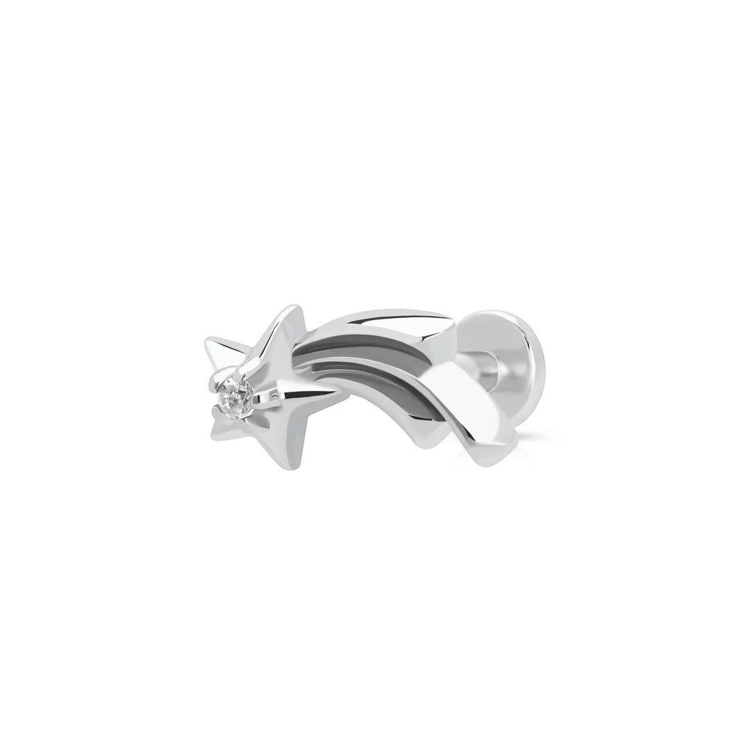 Niche Jewellery Scream Pretty sterling silver shooting star helix earring with a sparkling stone and flat back