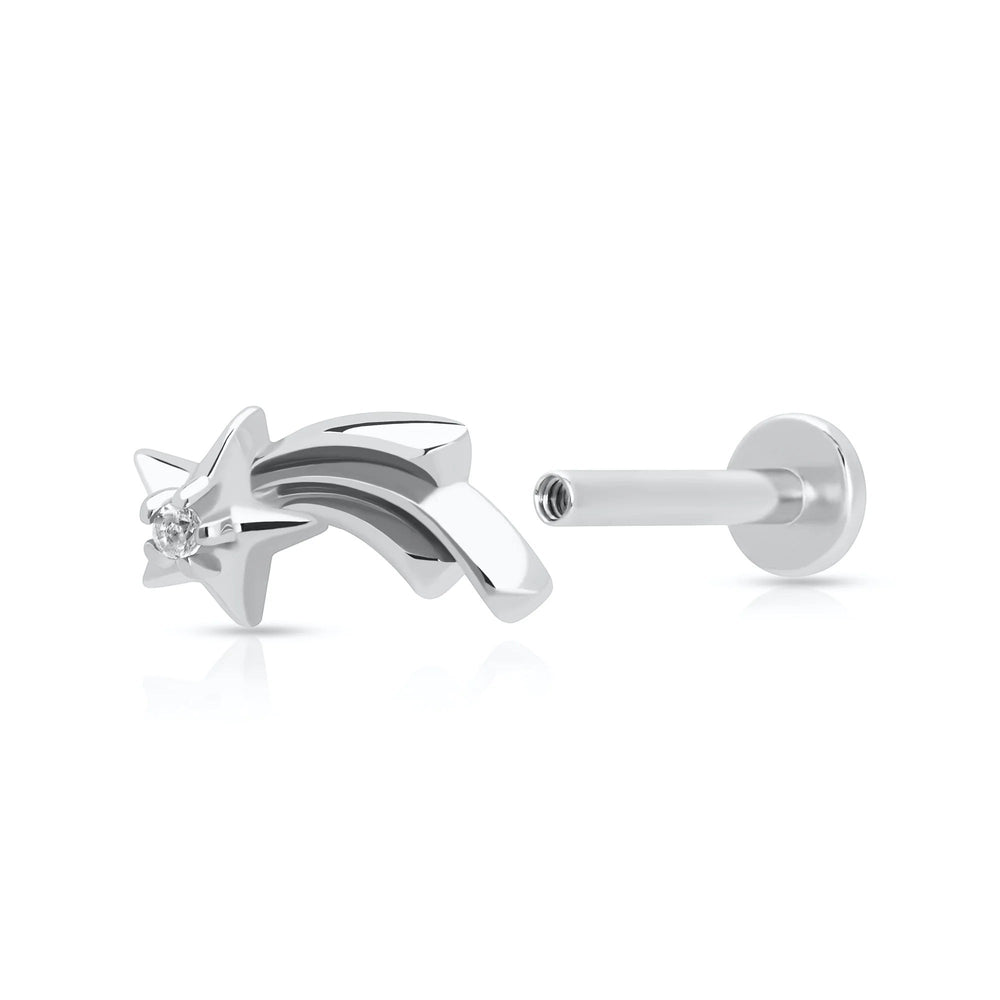 Niche Jewellery Scream Pretty sterling silver shooting star helix earring with a sparkling stone and comfortable flat back design.