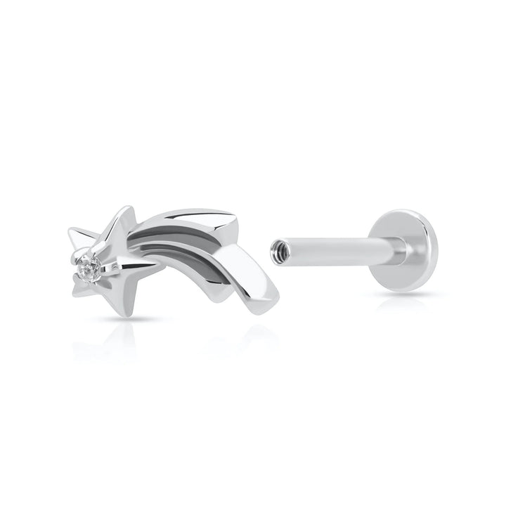 Niche Jewellery Scream Pretty sterling silver shooting star helix earring with a sparkling stone and comfortable flat back design.