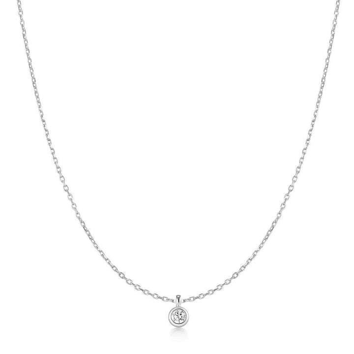 Niche Jewellery Ania Haie sterling silver necklace featuring a single bezel-set cubic zirconia solitaire pendant.