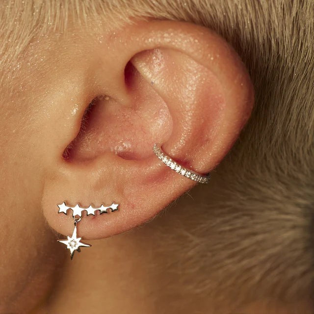 Niche Jewellery Scream Pretty sterling silver slim sparkling ear cuff worn on the upper ear cartilage