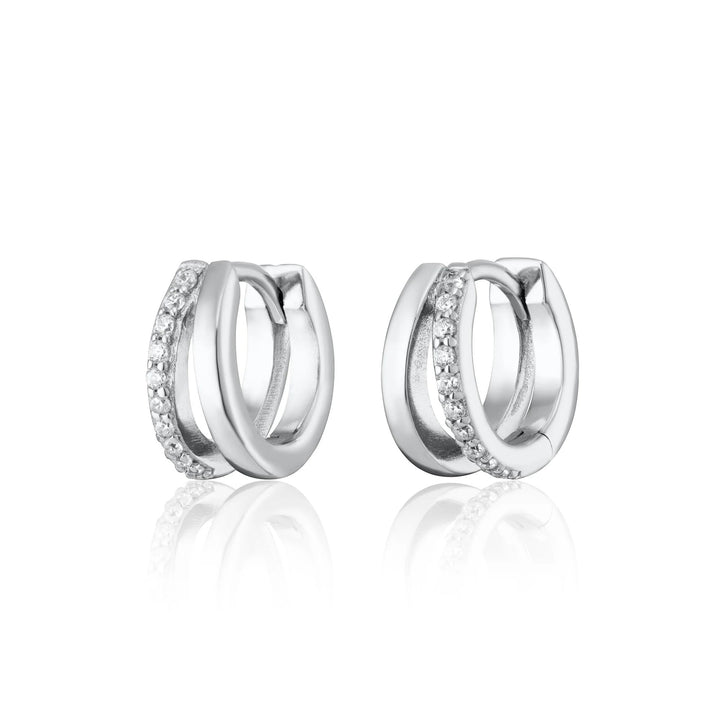 Niche Jewellery Scream Pretty silver mini huggie earrings with a split design and sparkling cubic zirconia stones.