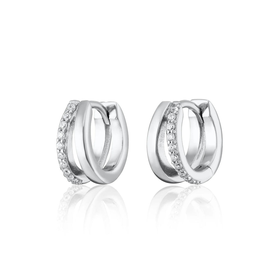 Niche Jewellery Scream Pretty silver mini huggie earrings with a split design and sparkling cubic zirconia stones.