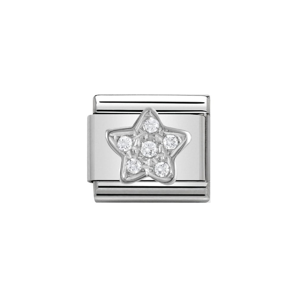 Niche Jewellery silver charm bracelet link with a pave zirconia star design. Crafted in stainless steel and sterling silver.