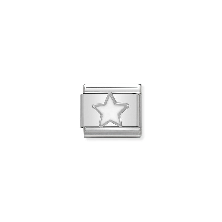 Niche Jewellery silver charm with a white enamel star design, crafted from stainless steel.