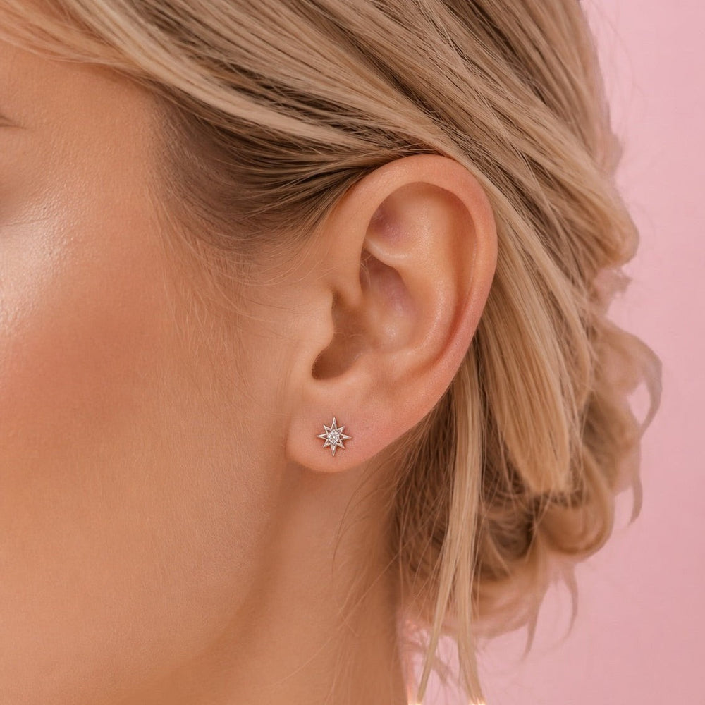 Niche Jewellery Amelia Scott Ziggy Mini North Star stud earrings in silver with clear zirconia.