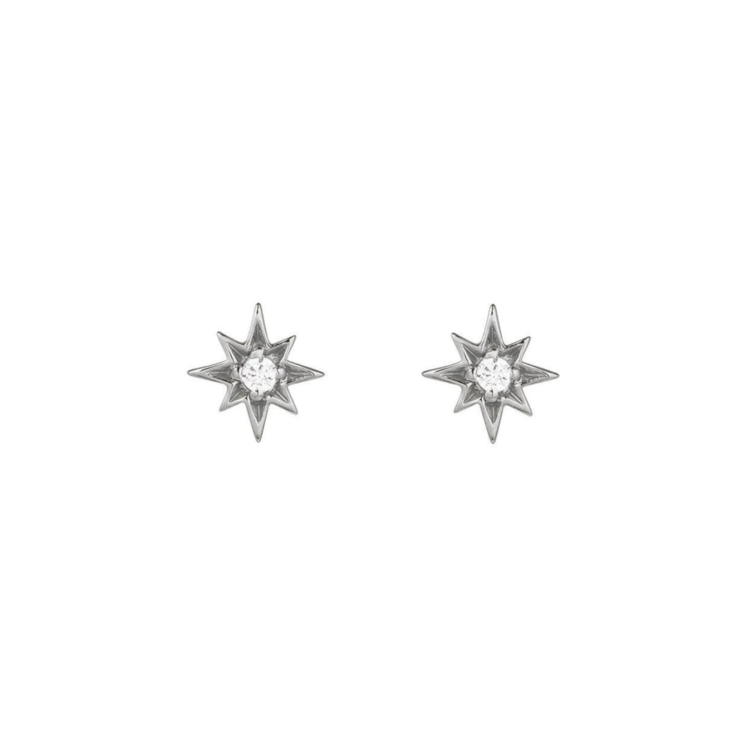 Niche Jewellery Amelia Scott Ziggy Mini North Star Silver Stud Earrings with clear cubic zirconia.