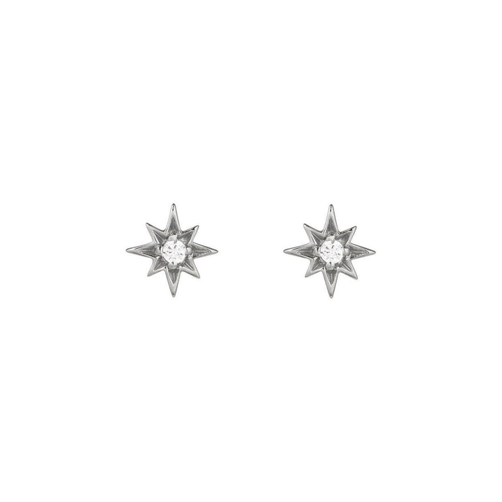 Niche Jewellery Amelia Scott Ziggy Mini North Star Silver Stud Earrings with clear cubic zirconia.