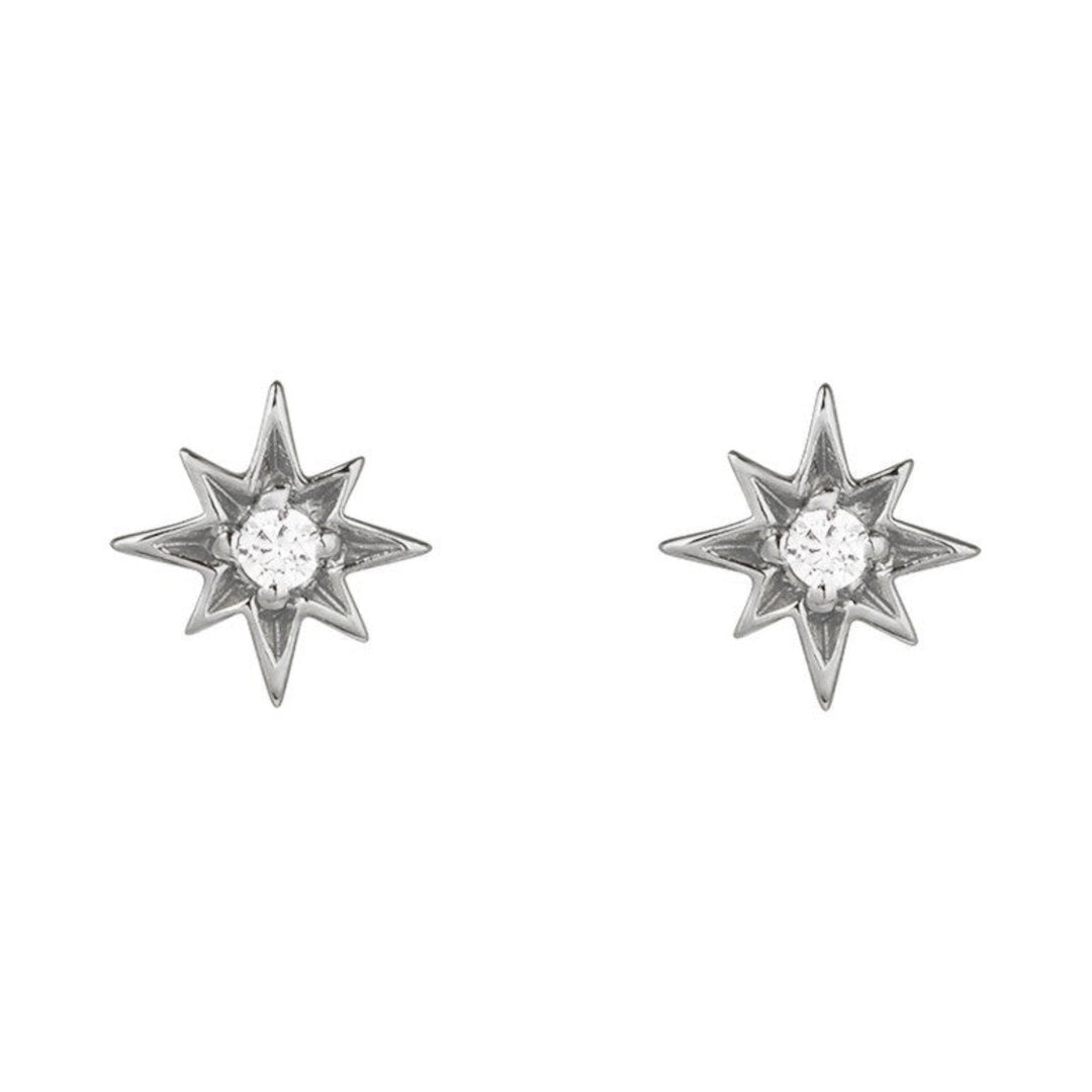 Niche Jewellery Amelia Scott Ziggy Mini North Star Silver Stud Earrings with clear cubic zirconia.