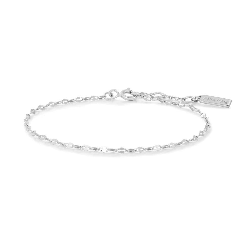 Niche Jewellery Ania Haie silver textured chain bracelet with a delicate link design and branded tag