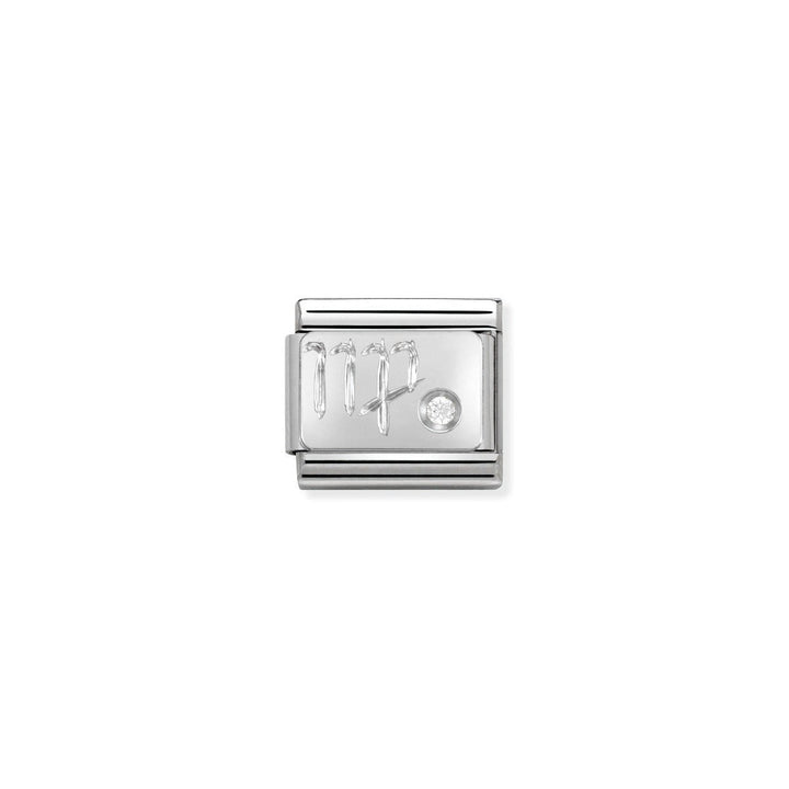 Niche Jewellery silver charm featuring the Virgo zodiac symbol and a sparkling cubic zirconia.
