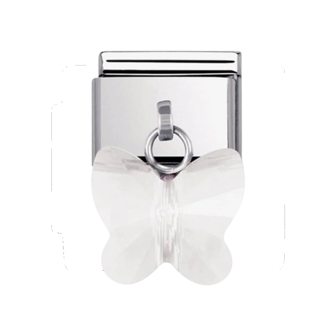 Niche Jewellery Nomination silver and white butterfly drop charm for a classic composable bracelet