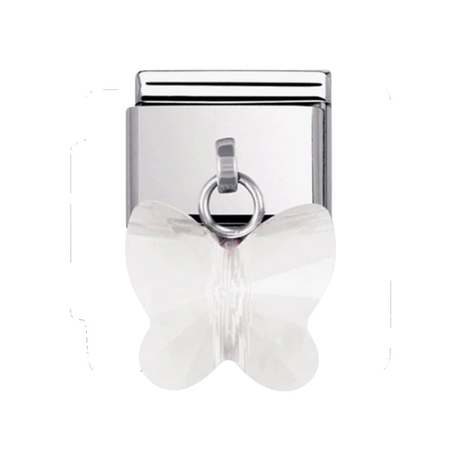 Niche Jewellery Nomination silver and white butterfly drop charm for a classic composable bracelet