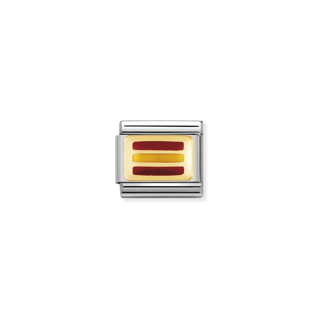 Niche Jewellery Nomination Spain flag charm in enamel and 18k gold for Classic composable bracelets.