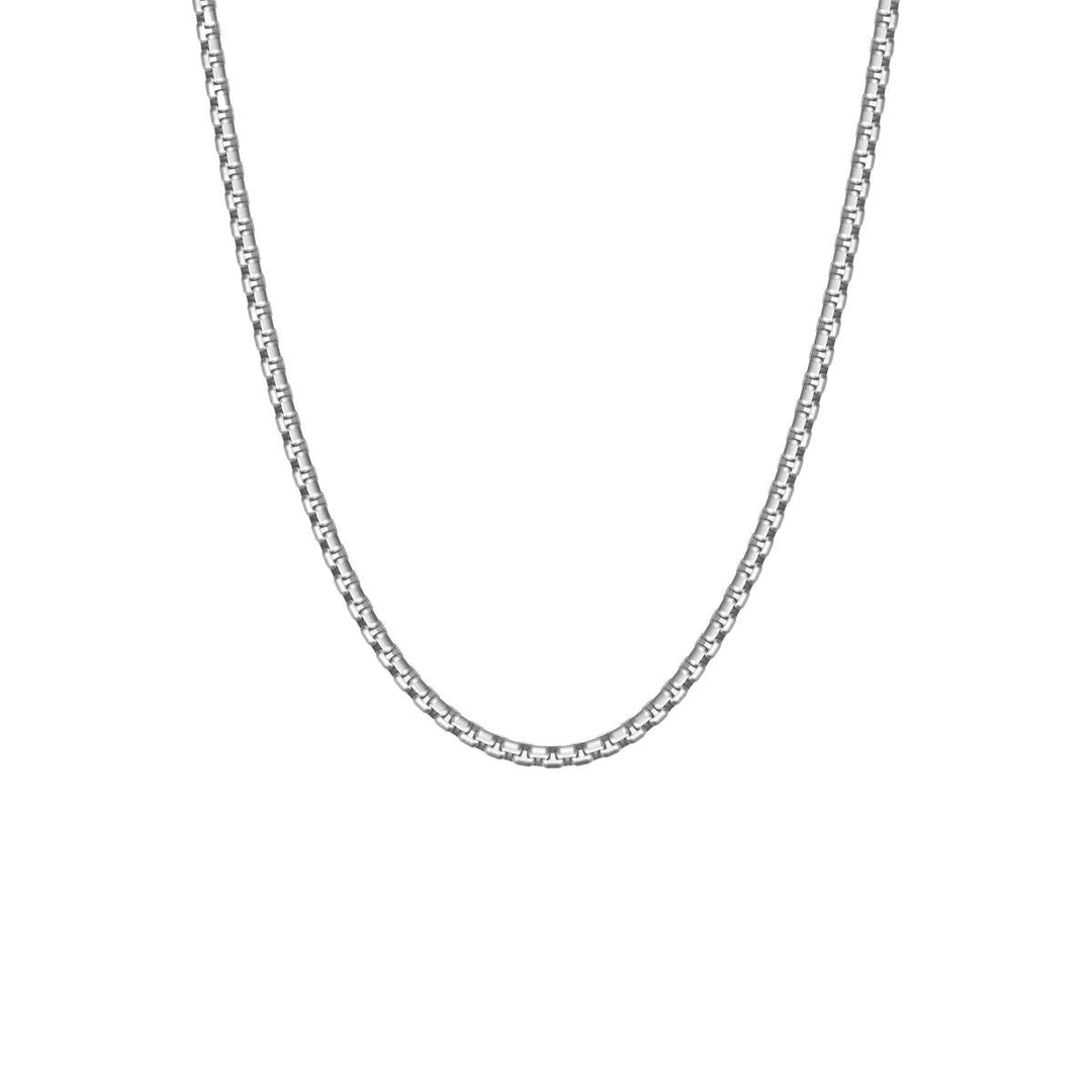 Niche Jewellery Steel & Barnett thin box chain necklace in brushed silver-tone stainless steel