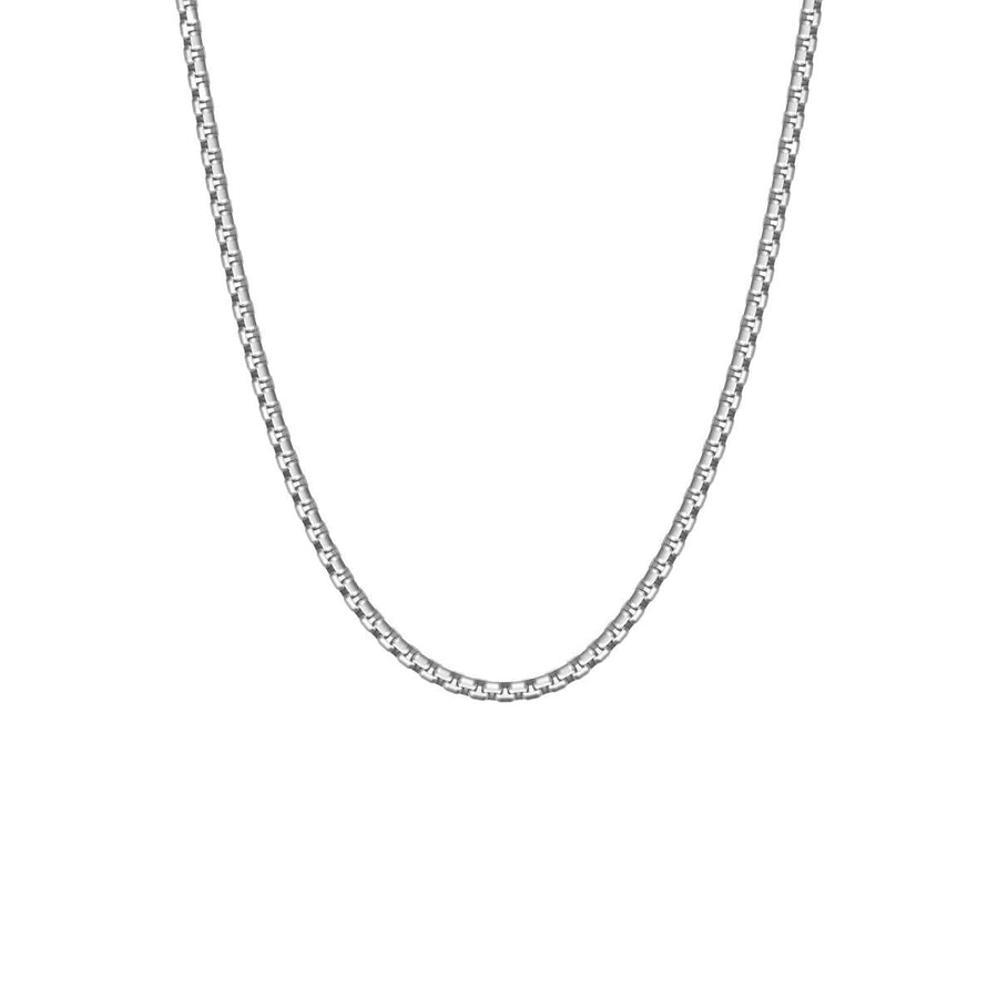 Niche Jewellery Steel & Barnett thin box chain necklace in brushed silver-tone stainless steel