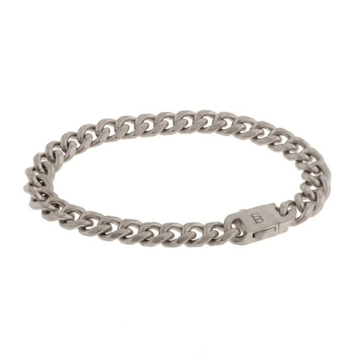 Niche Jewellery Steel & Barnett stainless steel Cuban link chain bracelet with a brushed clasp and 8mm interlocking links