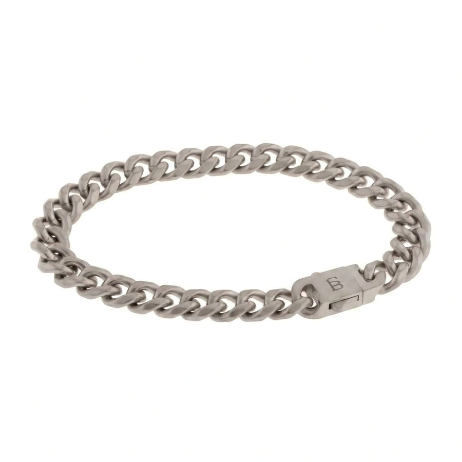 Niche Jewellery Steel & Barnett stainless steel Cuban link chain bracelet with a brushed clasp and 8mm interlocking links