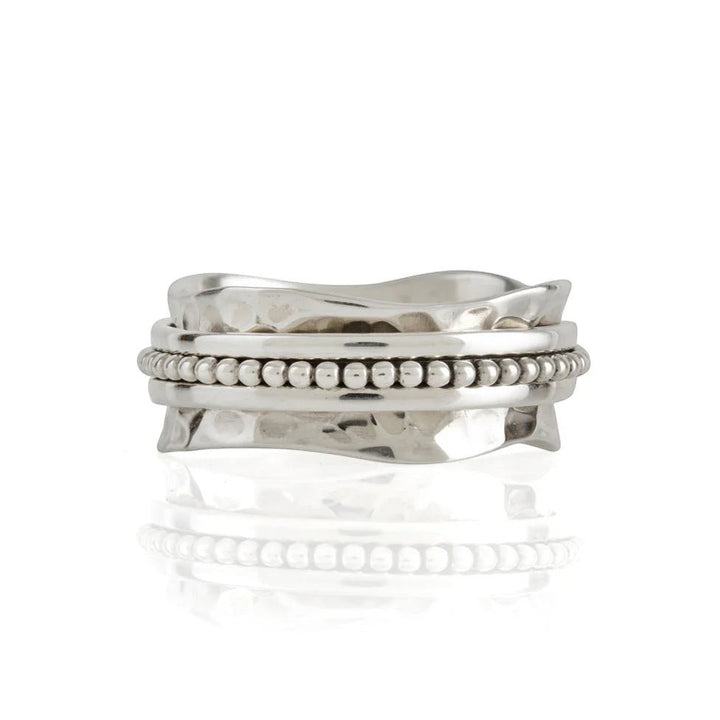 Niche Jewellery Charlotte's Web Aura Halo recycled sterling silver spinner ring with beaded texture