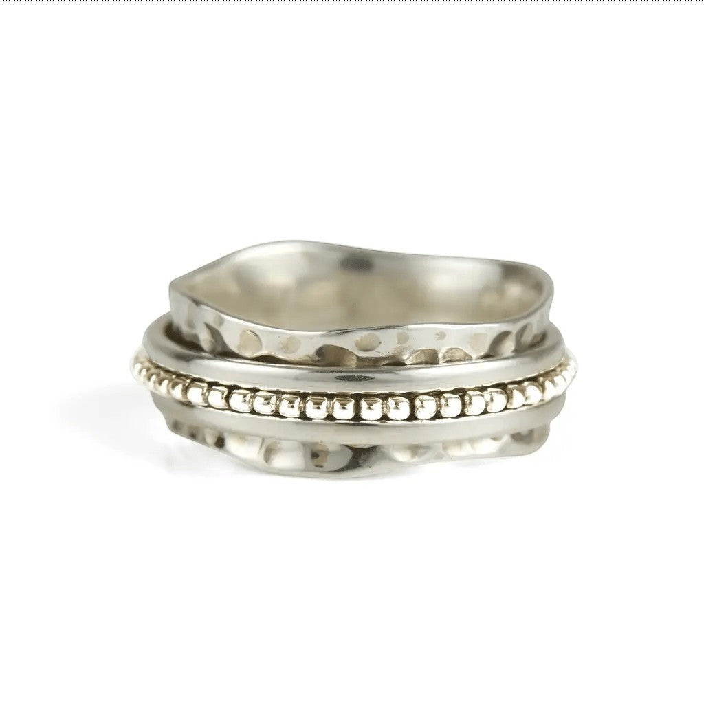 Niche Jewellery Charlotte's Web Aura Halo spinning ring in recycled sterling silver with a textured beaded band.