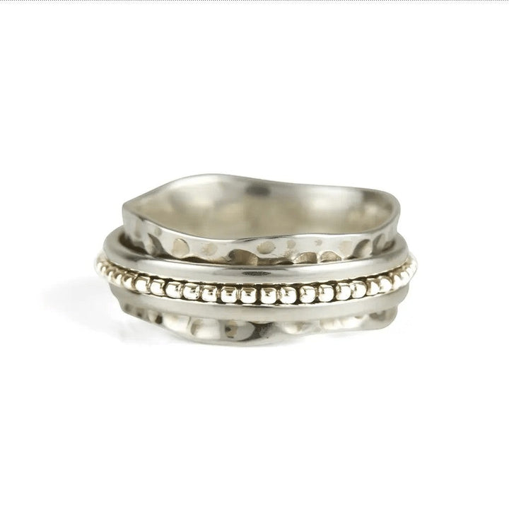 Niche Jewellery Charlotte's Web Aura Halo spinning ring in recycled sterling silver with a textured beaded band.