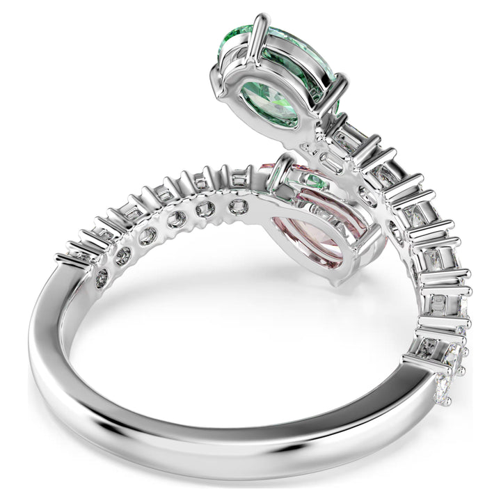 Niche Jewellery Swarovski x Ariana Grande open ring with rhodium plating and multicoloured mixed-cut crystals.