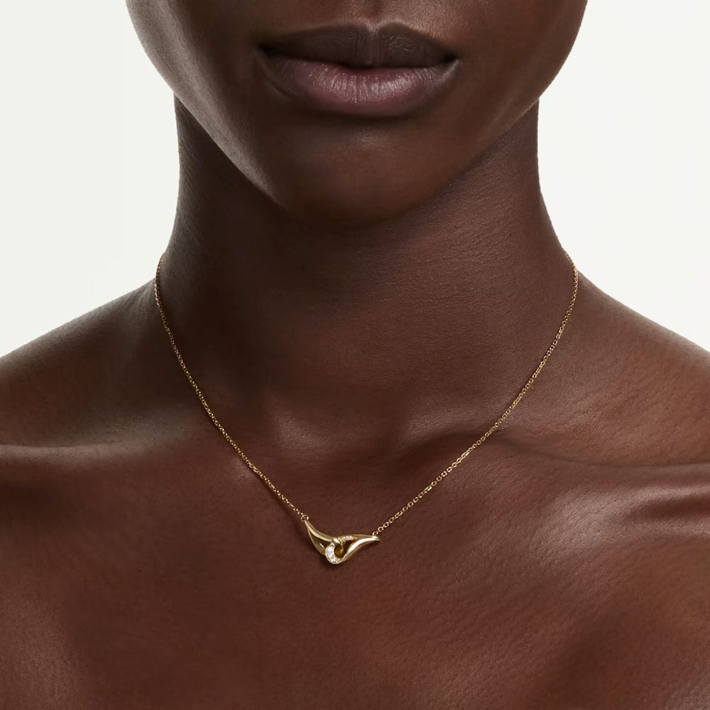Niche Jewellery Swarovski Classica interlocking pendant in 18K gold finish with pavé zirconia on a delicate chain