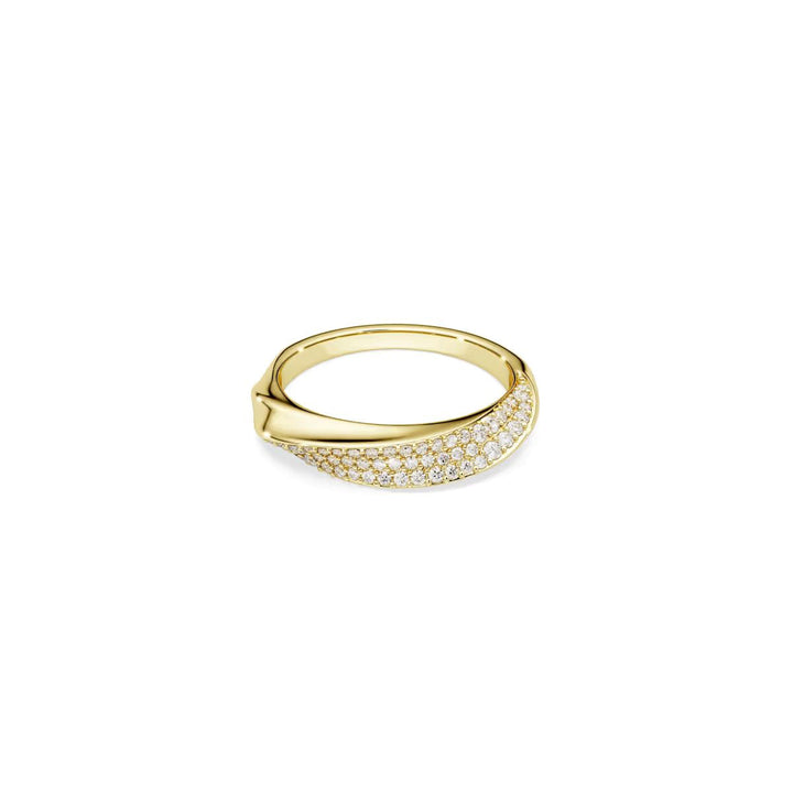 Niche Jewellery Swarovski Classica band ring in sterling silver with 18k gold finish and round-cut white stones.