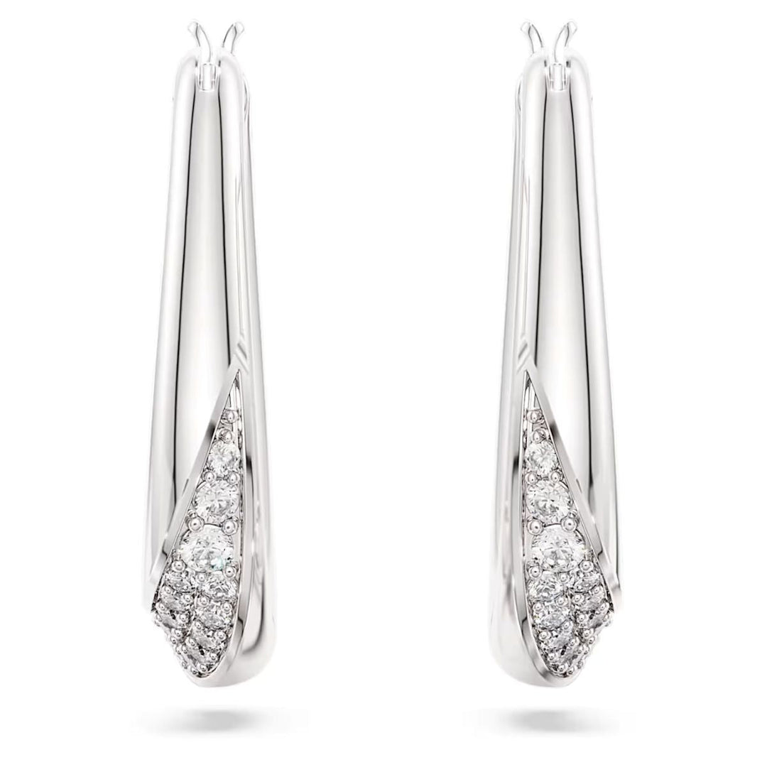 Niche Jewellery Swarovski Classica small hoop earrings in white sterling silver with round-cut white crystals.