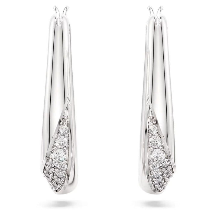 Niche Jewellery Swarovski Classica small hoop earrings in white sterling silver with round-cut white crystals.